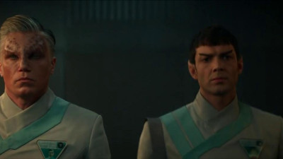 Pike (disguised as an Eldredth) and Spock (his Eldredth disguise failed)