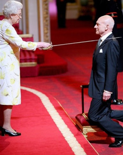 Patrick Stewart being Knighted by Queen Elizabeth II